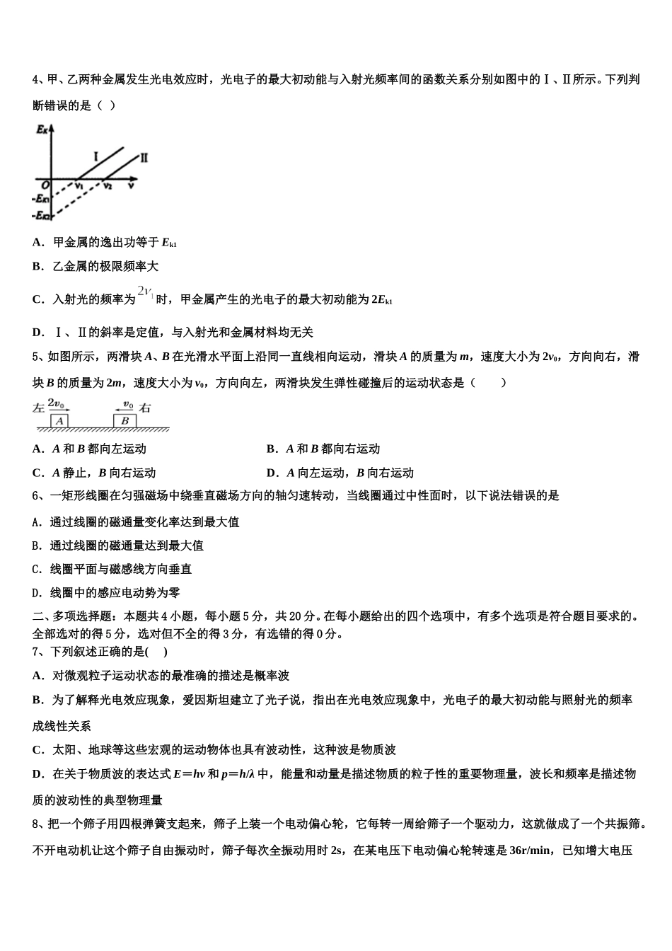 2024-2025学年湖北荆州市公安县车胤中学高二下物理期中检测试题含解析_第2页