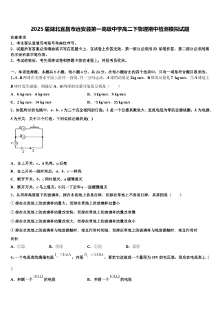 2025届湖北宜昌市远安县第一高级中学高二下物理期中检测模拟试题含解析