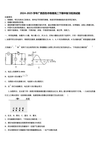 2024-2025学年广西百色市物理高二下期中复习检测试题含解析