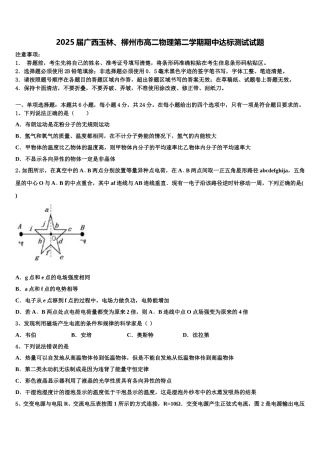 2025届广西玉林、柳州市高二物理第二学期期中达标测试试题含解析