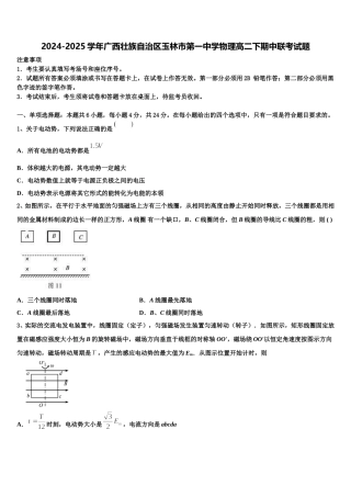 2024-2025学年广西壮族自治区玉林市第一中学物理高二下期中联考试题含解析