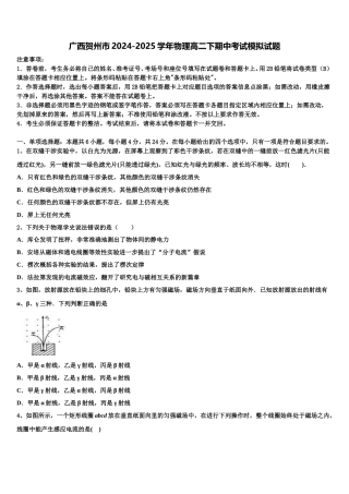 广西贺州市2024-2025学年物理高二下期中考试模拟试题含解析