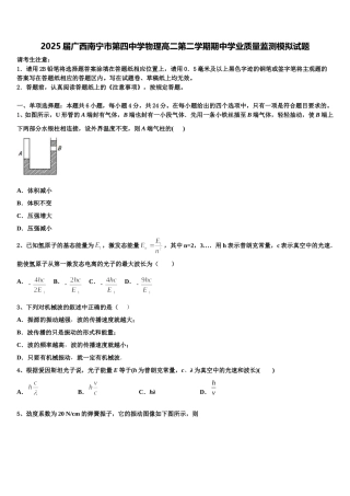 2025届广西南宁市第四中学物理高二第二学期期中学业质量监测模拟试题含解析