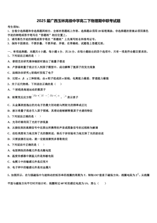 2025届广西玉林高级中学高二下物理期中联考试题含解析