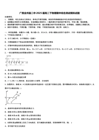 广西全州县二中2025届高二下物理期中综合测试模拟试题含解析
