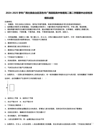 2024-2025学年广西壮族自治区百色市广西田阳高中物理高二第二学期期中达标检测模拟试题含解析