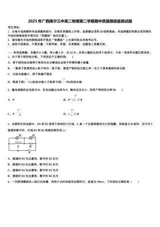 2025年广西南宁三中高二物理第二学期期中质量跟踪监视试题含解析