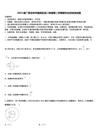 2025届广西玉林市福绵区高二物理第二学期期中达标检测试题含解析