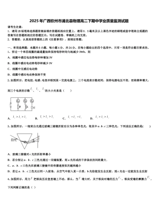 2025年广西钦州市浦北县物理高二下期中学业质量监测试题含解析