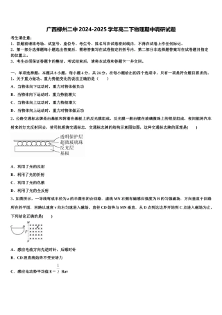 广西柳州二中2024-2025学年高二下物理期中调研试题含解析