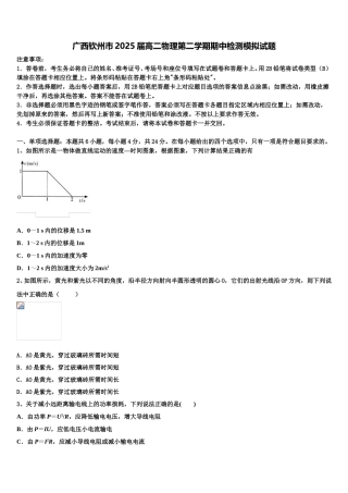 广西钦州市2025届高二物理第二学期期中检测模拟试题含解析