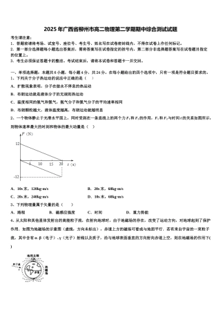 2025年广西省柳州市高二物理第二学期期中综合测试试题含解析