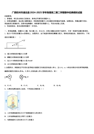 广西钦州市浦北县2024-2025学年物理高二第二学期期中经典模拟试题含解析