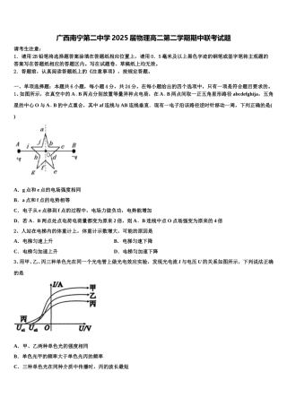 广西南宁第二中学2025届物理高二第二学期期中联考试题含解析