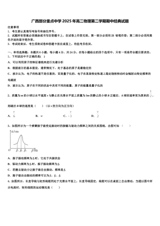 广西部分重点中学2025年高二物理第二学期期中经典试题含解析