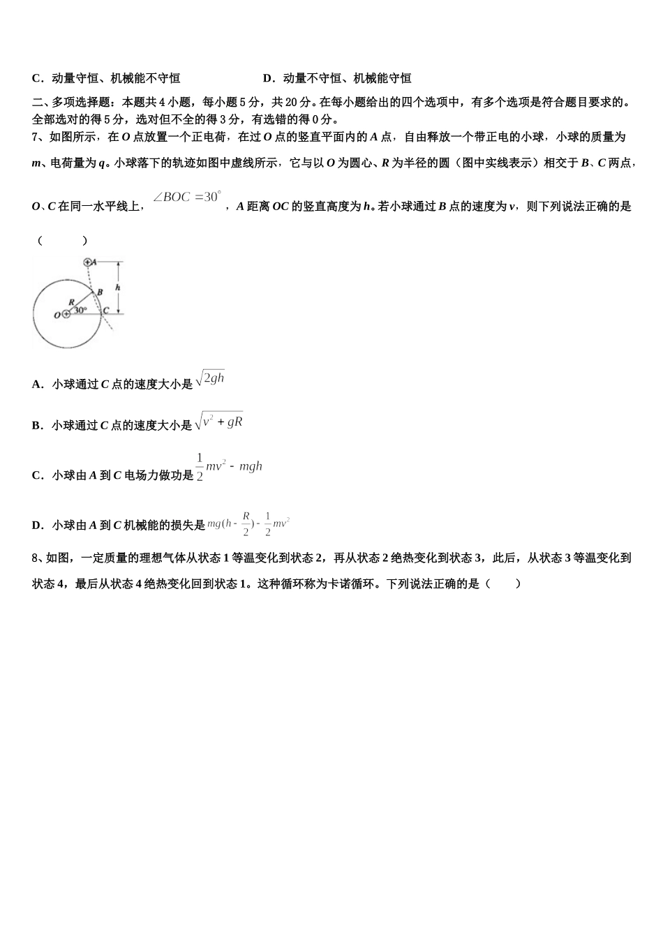 广西壮族自治区玉林市第一中学2024-2025学年物理高二下期中学业质量监测试题含解析_第3页