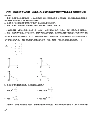 广西壮族自治区玉林市第一中学2024-2025学年物理高二下期中学业质量监测试题含解析