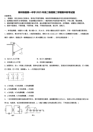 柳州铁路第一中学2025年高二物理第二学期期中联考试题含解析
