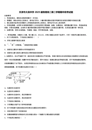 天津市大良中学 2025届物理高二第二学期期中统考试题含解析
