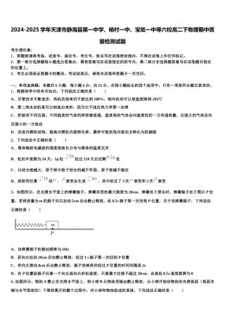 2024-2025学年天津市静海县第一中学、杨村一中、宝坻一中等六校高二下物理期中质量检测试题含解析