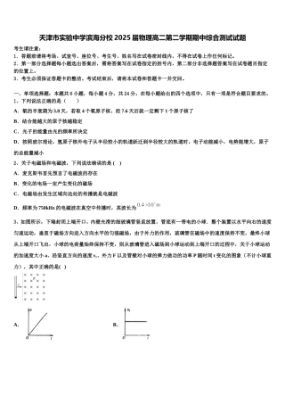 天津市实验中学滨海分校2025届物理高二第二学期期中综合测试试题含解析