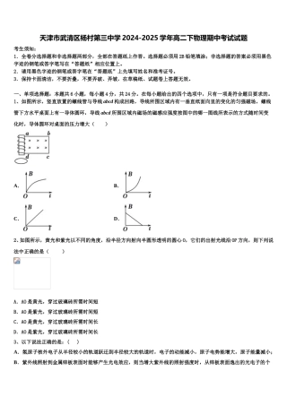 天津市武清区杨村第三中学2024-2025学年高二下物理期中考试试题含解析