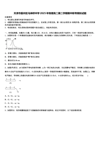 天津市蓟州区马伸桥中学2025年物理高二第二学期期中联考模拟试题含解析