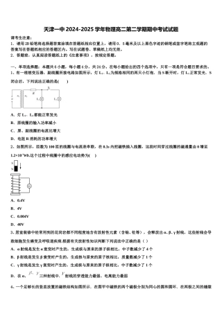 天津一中2024-2025学年物理高二第二学期期中考试试题含解析