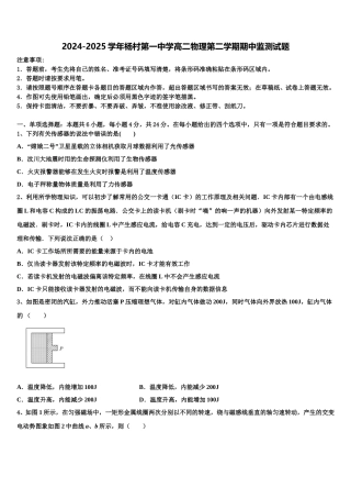 2024-2025学年杨村第一中学高二物理第二学期期中监测试题含解析