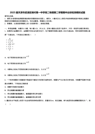 2025届天津市武清区杨村第一中学高二物理第二学期期中达标检测模拟试题含解析