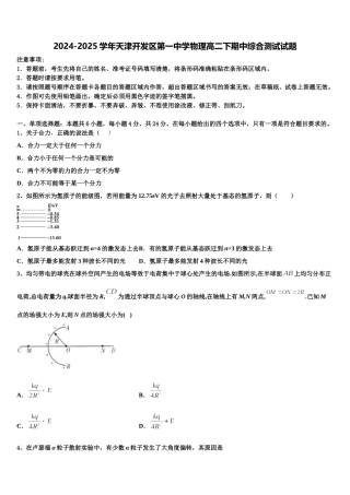 2024-2025学年天津开发区第一中学物理高二下期中综合测试试题含解析