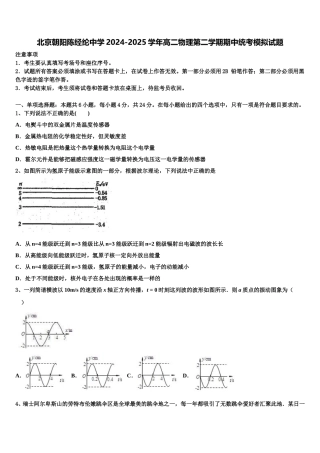 北京朝阳陈经纶中学2024-2025学年高二物理第二学期期中统考模拟试题含解析