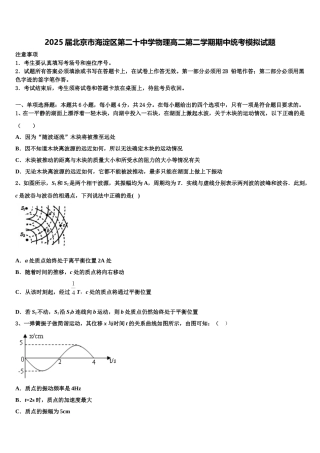 2025届北京市海淀区第二十中学物理高二第二学期期中统考模拟试题含解析