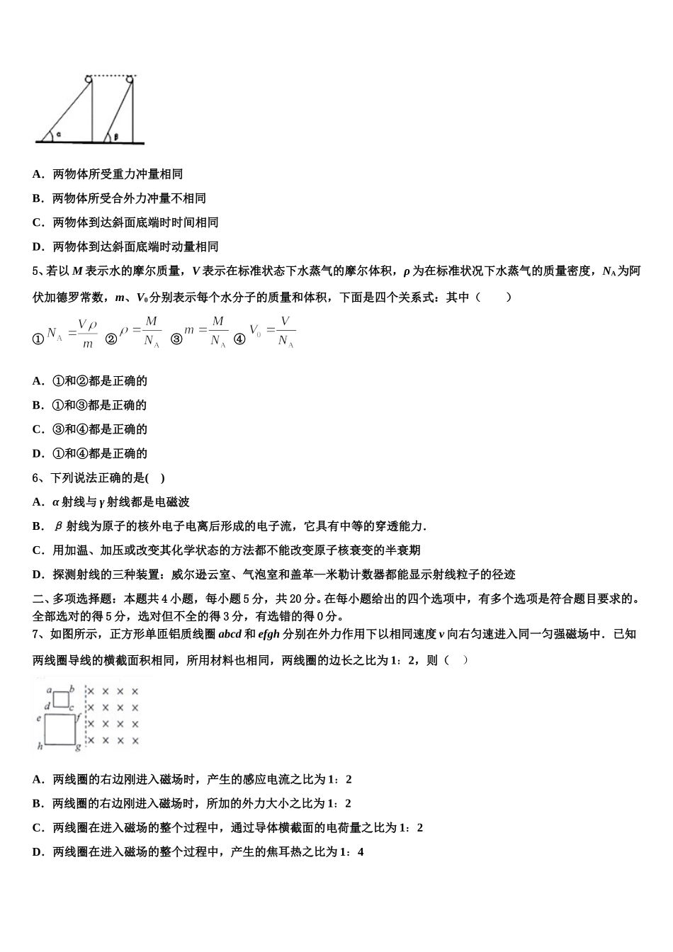 2024-2025学年北京市顺义牛栏山第一中学物理高二第二学期期中预测试题含解析_第2页