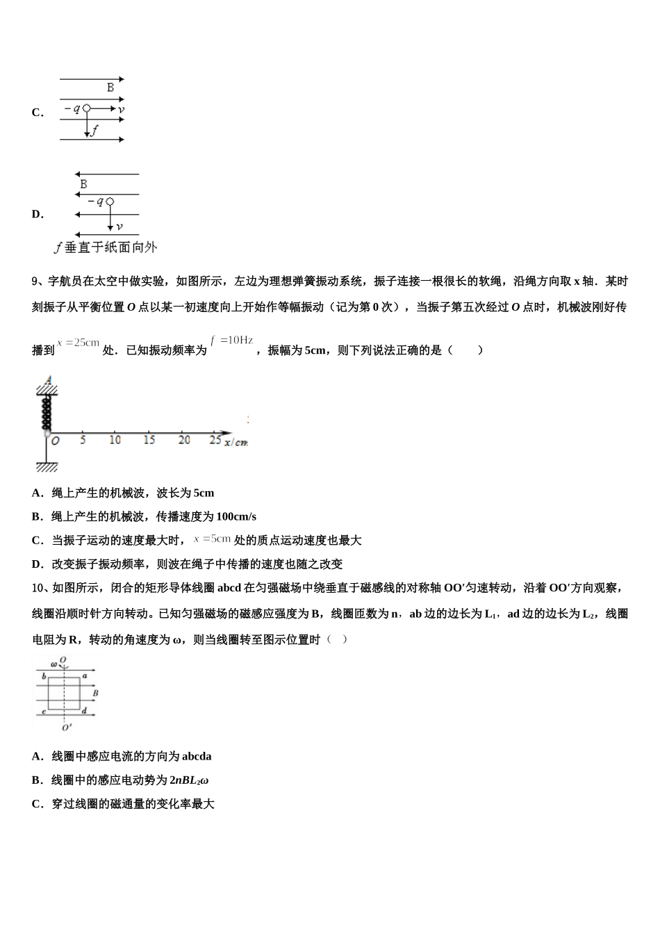 2024-2025学年正定中学物理高二下期中复习检测模拟试题含解析_第3页