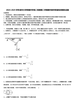 2024-2025学年清华大学附属中学高二物理第二学期期中教学质量检测模拟试题含解析