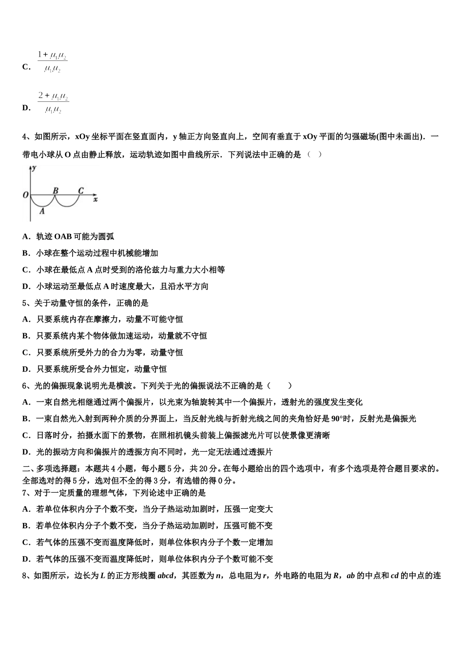 北京市育才学校2024-2025学年高二下物理期中综合测试模拟试题含解析_第2页