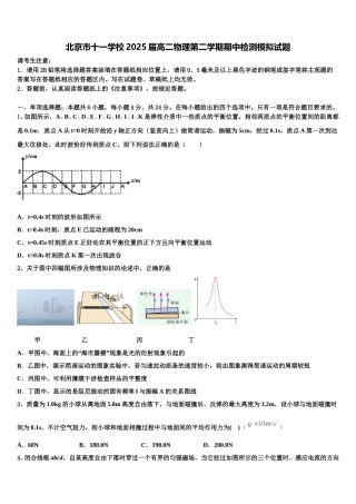 北京市十一学校2025届高二物理第二学期期中检测模拟试题含解析