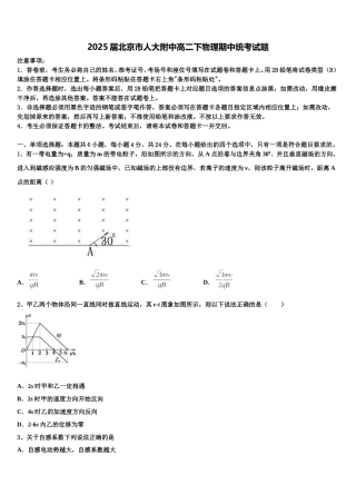 2025届北京市人大附中高二下物理期中统考试题含解析
