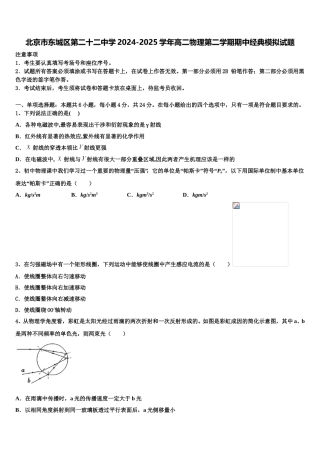 北京市东城区第二十二中学2024-2025学年高二物理第二学期期中经典模拟试题含解析