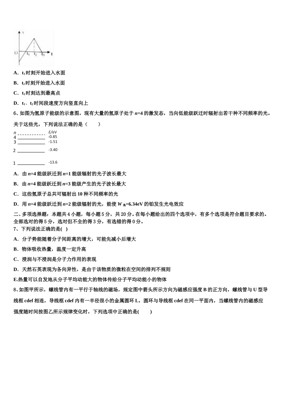 2024-2025学年清华大学附属中学高二下物理期中联考模拟试题含解析_第3页