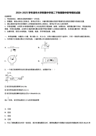 2024-2025学年清华大学附属中学高二下物理期中联考模拟试题含解析