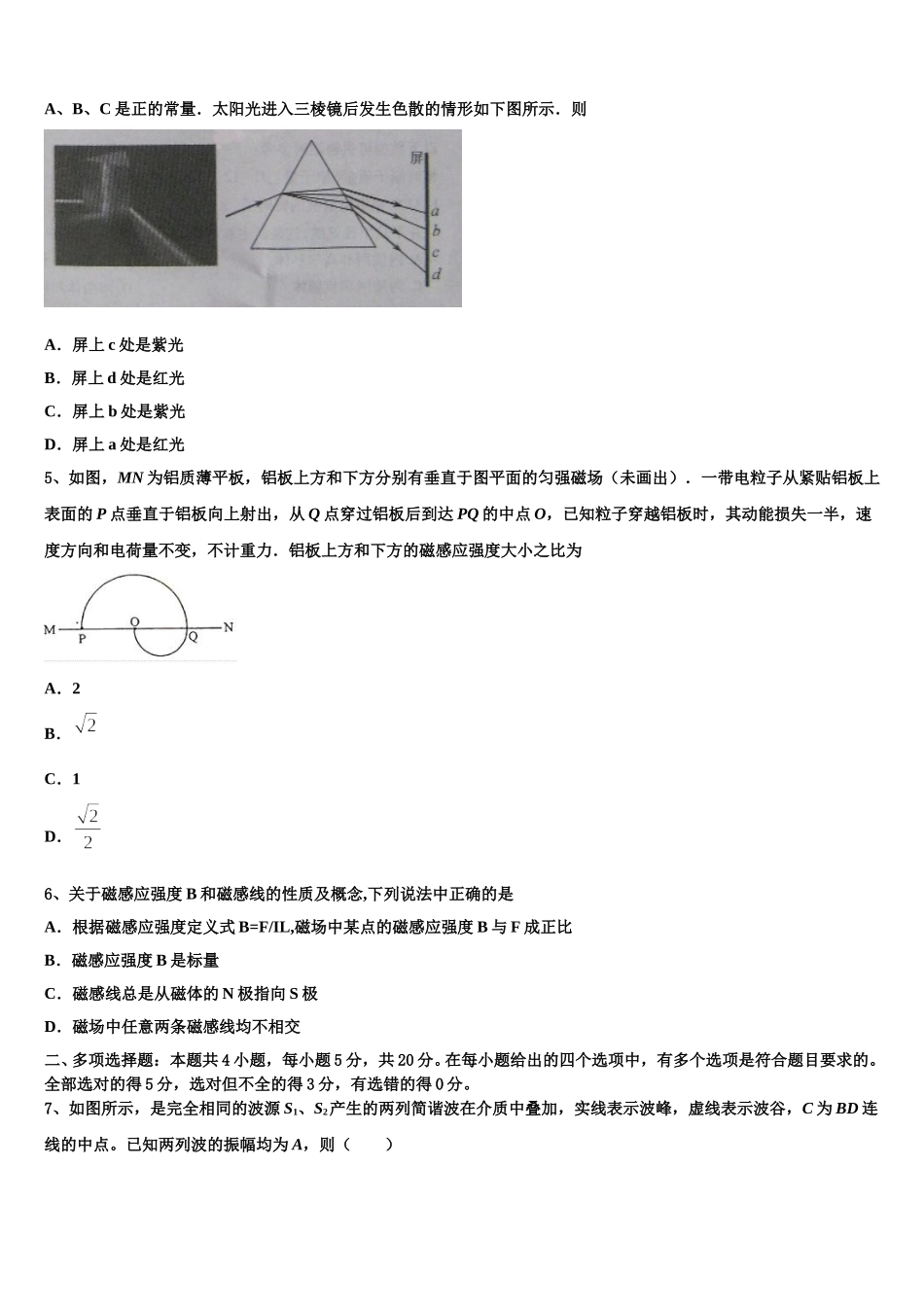 北京四中2024-2025学年物理高二下期中复习检测试题含解析_第2页