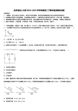 北京海淀人大附2024-2025学年物理高二下期中监测模拟试题含解析