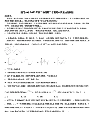 厦门六中 2025年高二物理第二学期期中质量检测试题含解析