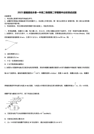2025届福建省永春一中高二物理第二学期期中达标测试试题含解析