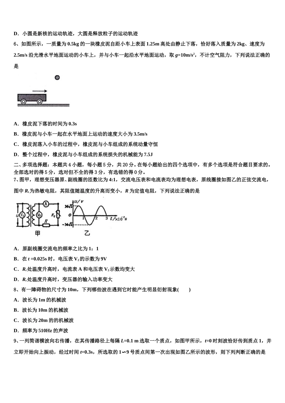 2025届福建省厦门市海沧中学高二物理第二学期期中复习检测模拟试题含解析_第2页