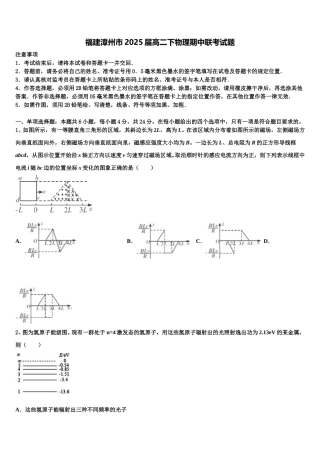 福建漳州市2025届高二下物理期中联考试题含解析