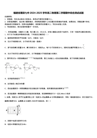 福建省莆田七中2024-2025学年高二物理第二学期期中综合测试试题含解析