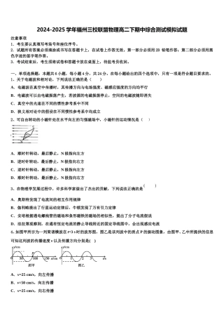 2024-2025学年福州三校联盟物理高二下期中综合测试模拟试题含解析